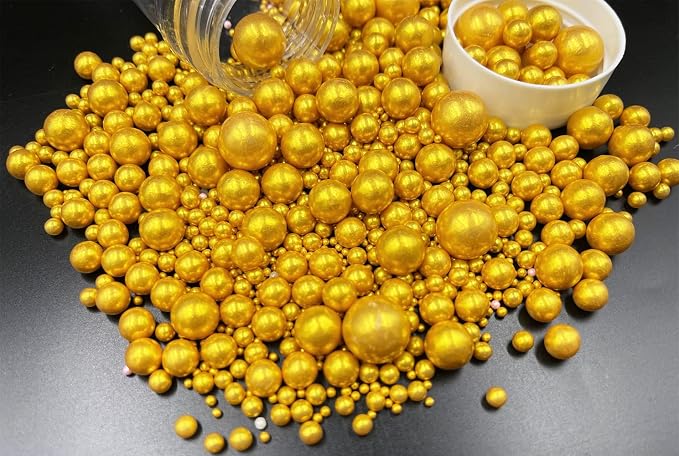 Edible Pearl Sugar Sprinkles Gold Candy 120g/ 4.2oz Baking Edible Cake Decorations Cupcake Toppers Cookie Decorating Ice Cream Toppings Celebrations Shaker Jar Wedding Shower Party Chirstmas Supplies