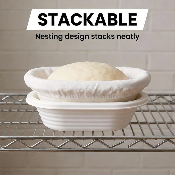 2 Pack Bread Proofing Baskets, 11" Oval Banneton Proofing Basket with Breathable Linen Liners and Bread Lame, Reusable Loaf Banneton Basket for Professional & Home Sourdough Bread Baking