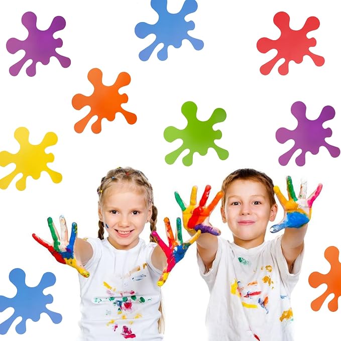 Vuzvuv 48 Pcs Colorful Paint Splatter Paper Cutouts for Art Sticker Painting Splatter Theme Birthday Party Decorations Bulletin Board Classroom Decor for School Party Supplies for Craft Wall Decor