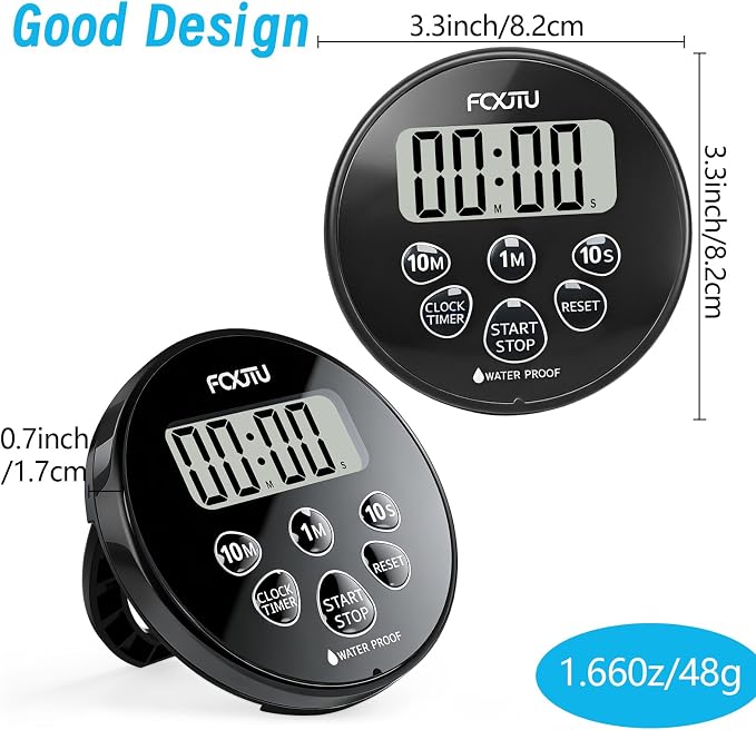 Digital Waterproof Shower Clock Timer, Bathroom Shower Countdown Timer with Alarm, Magnetic Back, Stand for Kitchen Cooking Dark Black