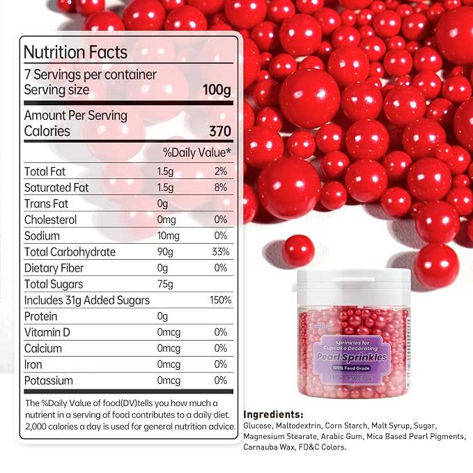Dazzjoy Patriotic Red Pearl Sugar Sprinkles, Edible Candy Pearls, Mix Size, 4.58oz, Red Sprinkles for Cupcake Decorating, Baking Cake Decorations, Desserts, Wedding Party Birthday Supplies