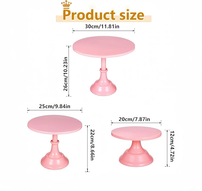 3 Pcs Metal Cake Stand Set 8/10/12 inch Dessert Table Display Perfect for Baby Shower Wedding Birthday(Pink)