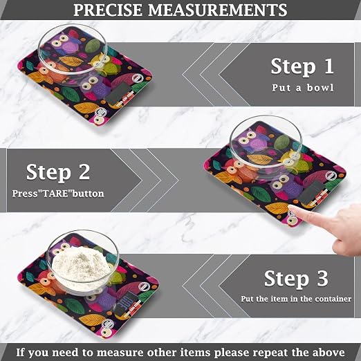 Food Scale Kitchen Scale for Baking Cooking Digital Food Weighing Measuring Scale Small Waterproof Electric Food Scale Black Owl and Leaves