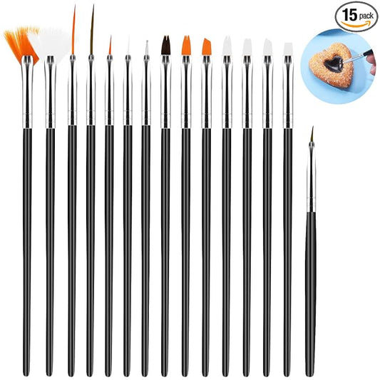 15pcs Cake Decorating Brushes Kit Fondant Paint Brush, Food Paint Brush Baking Decorating Tools for Sugar Cookie Candy Icing Cake Decoration (Black)