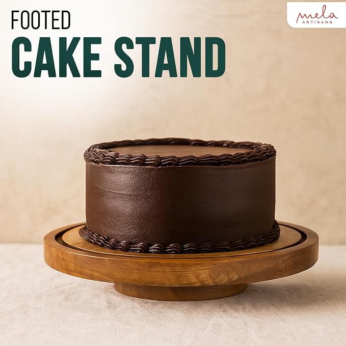 Mela Artisans 12" Mango Wood Lazy Susan Cake Stand 1.5" Tall – Rotating Display Stand Designed for Birthday Cake and Cookie Display, Dessert Tray & Rustic Wedding Decor