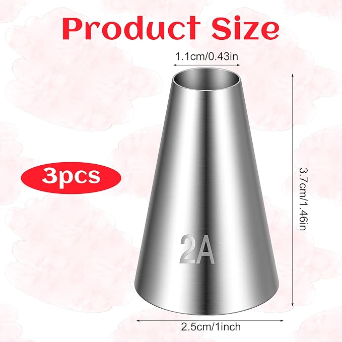 3 Pcs 2A Piping Tip, Large Piping Tips for Cake Decorating Round Plain Icing Tip for Macarons Filling Cupcake Frosting Nozzles Stainless Steel Baking Decoration Tools