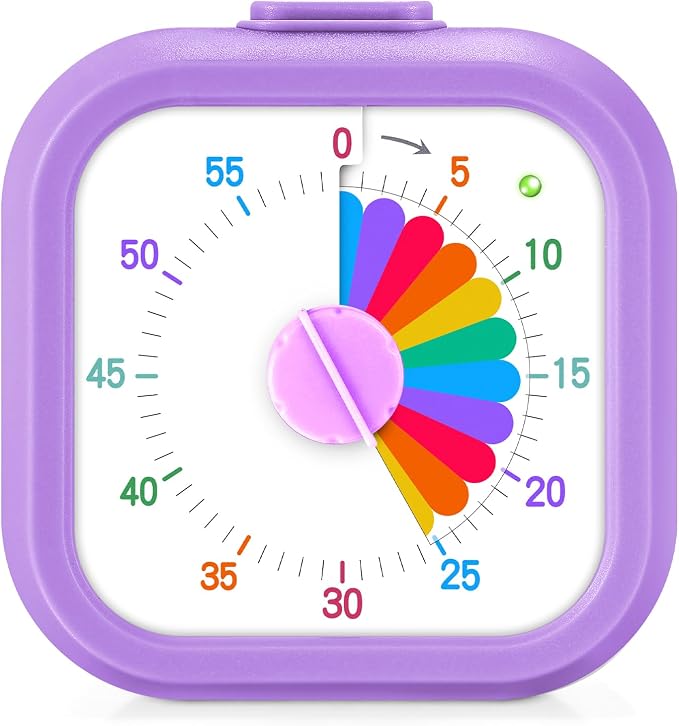 Mwellewm Visual Timer for Kids, 60 Minute Time Digital Pomodoro Timer Countdown with Silent Pause Function for Classroom Kitchen Study Cooking Meetings ADHD Rainbow Pattern(Square Purple)