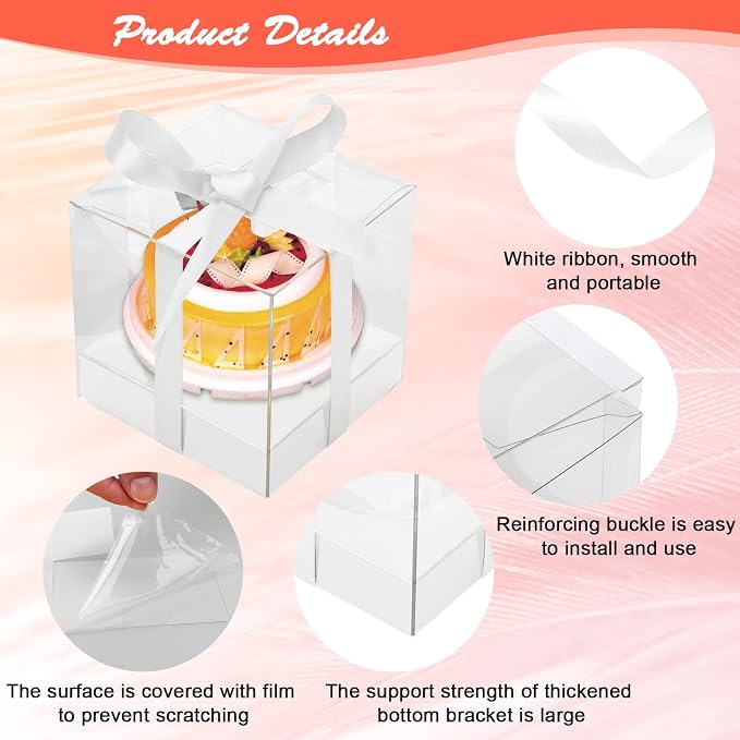 12 Pack Clear Plastic Cupcake Boxes, 3.5 Inch Gold Single Cupcake Containers Disposable Individual Cup Cake Carrier Holder Boxes with Inserts and Ribbon (White)