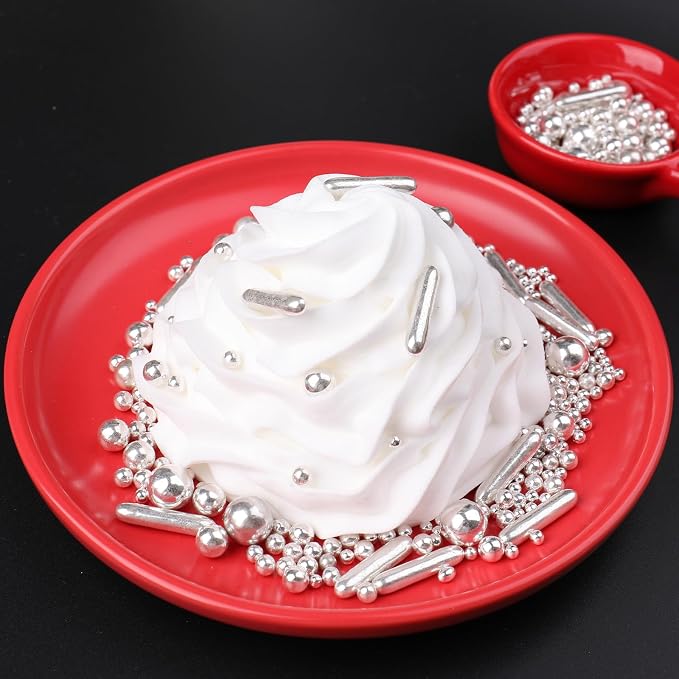 Sprinkles, Silver Pearl Sprinkles Mix, 130g/4.6oz Edible Sprinkles for Cake Decorating, Candy Baking Decorations, Ice Cream Toppings and Cookie Decorating, Wedding Party Valentines Supplies