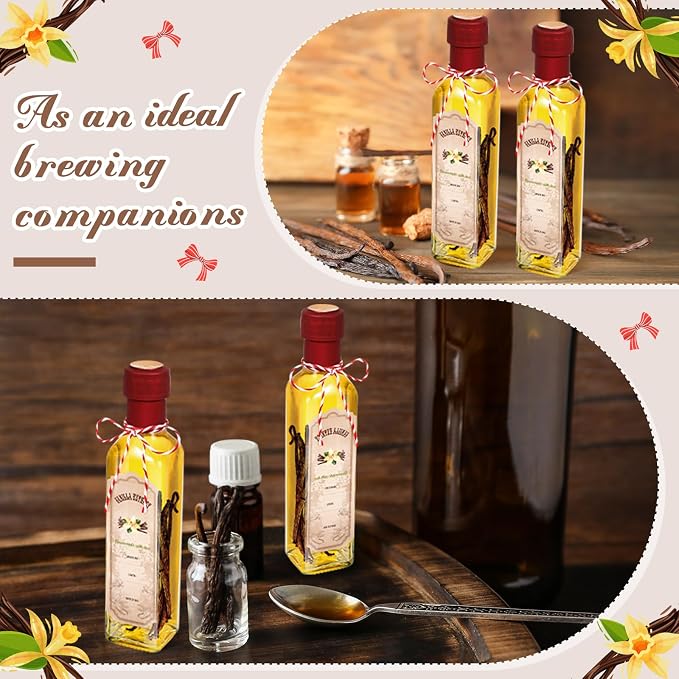 Tioncy 12 Pcs Vanilla Extract Bottles for Homemade Vanilla Jar Glass Square Bottle with Cap Shrink Band Sticker Syrup Food Storage Canister for Liquids Bean Sauce Spice Gift Giving(Red,8.5 oz)