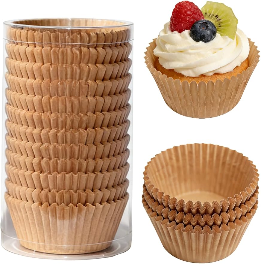 300 Pcs Natural Color Cupcake Liners, Cake Baking Cups - Birthday Cupcake Wrappers, Standard Muffin Cupcake Wrappers Holders (Base Dia 1.97in, Height 1.18in, Top Dia 2.76in) (Natural)