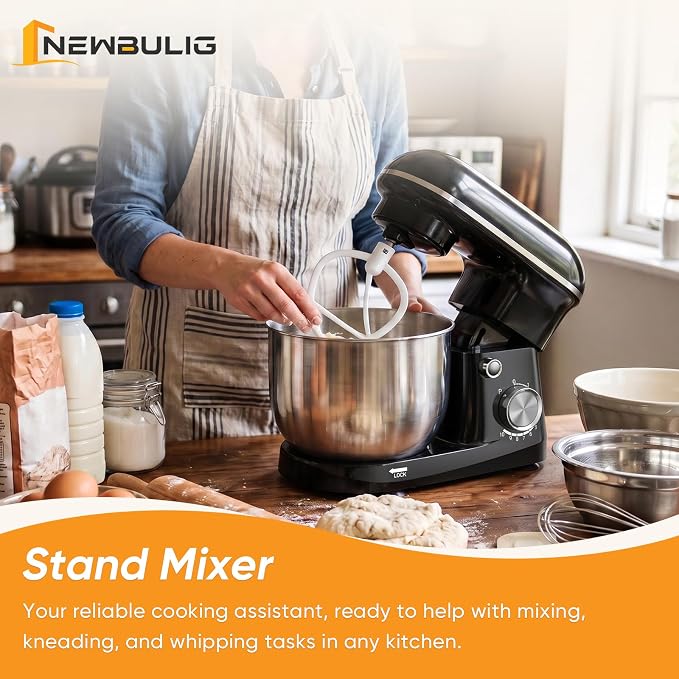 NEWBULIG Stand Mixer, Kitchen Aid Mixers Alternative, 300W 6.3Qt 10-Speed Electric Standing Mixer with Dough Hook, Whisk, Beater & Multi-Cover for Baking, Cakes and Home Cooking Needs