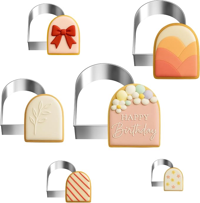 FUSOTO 6PCS Arch Cookie Cutter Set, Large Geometric Stainless Steel Baking Supplies for Homemade Cookies, Arch Plaque Cookie Cutters Shapes Biscuit Molds, 6 Sizes (1.5, 2, 2.5, 3, 3.5, 4 Inch)