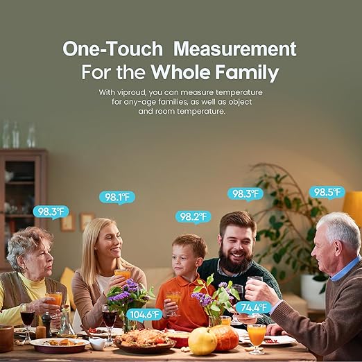 Viproud No-Touch Baby Thermometer for Adults and Kids, Fast & Accurate | 1 second Result, Fever Alarm, Mute Mode, Body & Object Mode, 35 Memory Recall, Baby Essentials, Lifetime Support