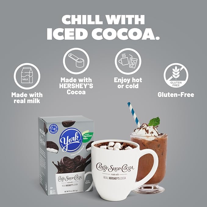 Candy Shop Cocoa YORK Peppermint Pattie Cocoa Mix Hot Chocolate Make Hot or Iced Cocoa Made With Real Milk Gluten Free 1.25 oz packet (8 count) (Pack of 2)