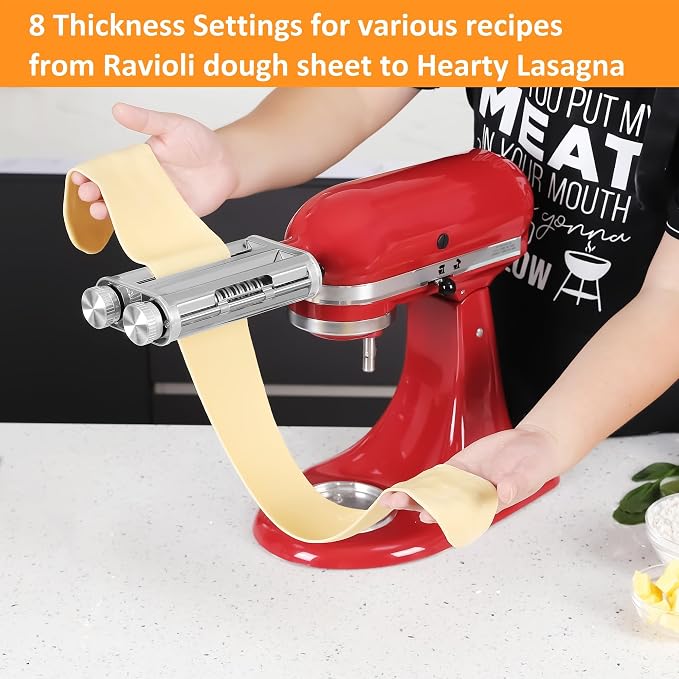 FavorKit Pasta Maker Attachment for KitchenAid Stand Mixers, Sturdy 3 in 1 Set Included Pasta Sheet Roller, Spaghetti and Fettuccine Cutter Accessories, Metal Construction, Unique Design