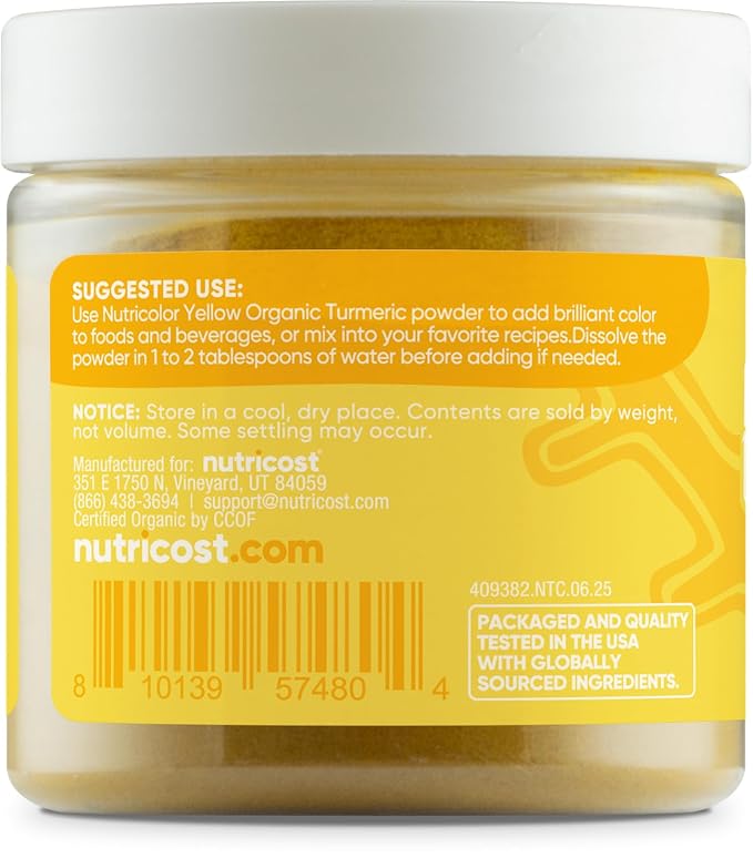 Nutricost Yellow Plant Based Food Coloring From Organic Turmeric Powder (70 Servings) - Nutricolor Color Alternative For Food & Beverages