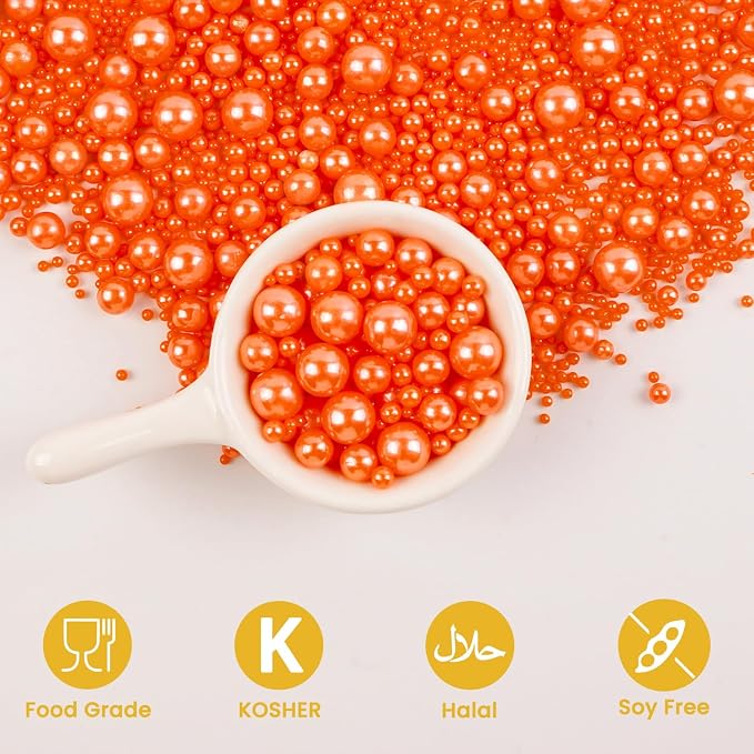 Edible Orange Sprinkles for Cake Decorating, Edible Pearl Sugar Sprinkles, Cake Cookie Decorations, Cupcake Ice Cream Toppings, Wedding Party Halloween Supplies, 180g/6.35oz Mix Size