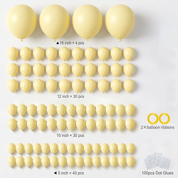 104pcs Pastel Yellow Balloons Different Sizes 18 12 10 5 Inch, Matte Macaron Light Yellow Balloon Garland Arch Kit for Daisy Sunshine Baby Shower Gender Reveal Birthday Decorations