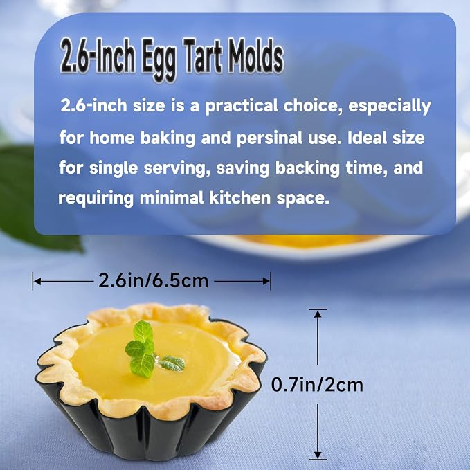 14PCS Egg Tart Molds, Non Stick Mini Tart Pans, 2.6-Inch Fluted Mini Pie Pans for Baking