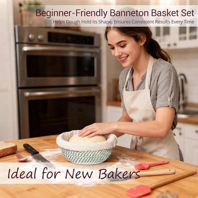 Sourdough Banneton Bread Proofing Basket for Sourdough Bread Proofing | Howasai Sourdough Proofing Basket, 9''Round & 10''Oval Banneton Baskets With Liners & Covers, Cotton Rope Bread Baskets