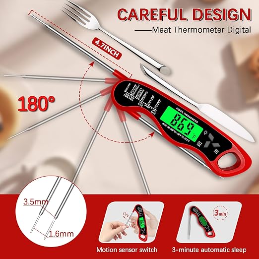 Meat Thermometer Digital，IP67 Waterproof Cooking Thermometer with Backlight, Calibration & Hold Function，Food Thermometer for Cooking,Outdoor Grilling