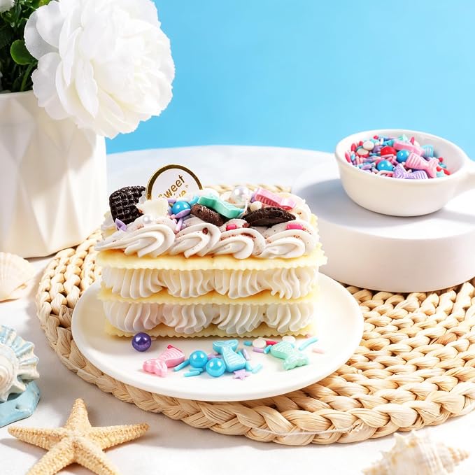 Mermaid Sprinkles, Edible Ocean Sprinkles for Cake Decorating, Mermaid, Jimmies, Star, Confetti & Pearl Sugar Mix for Cupcakes, Ice cream, Cookies and Donuts Toppings
