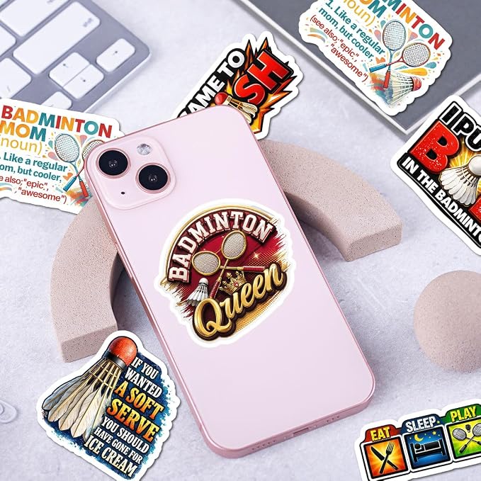 10pcs Badminton Sticker Sheet, Fun and Sporty Vinyl Decals for Players, Coaches, and Shuttlecock Fans, Waterproof, for Laptop, Water Bottle, Journal, Notebook, Phone Case (Badminton, 4in)