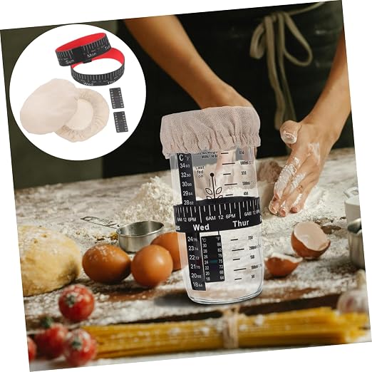 SHOWERORO Sourdough Starter Jar Kit Accessories 2 Cloth Covers 2 Thermometer Stickers 2 Date Marking Bands Fermentation Jar Accessories for Temperature Monitoring and Batch Tracking