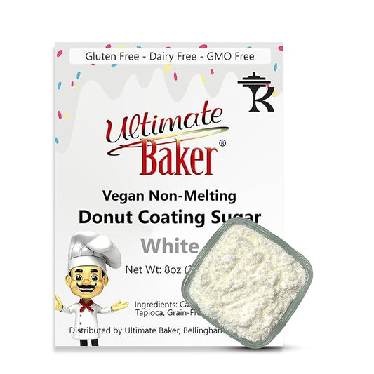Ultimate Baker Vegan Non-Melting White Donut Sugar - All Natural Snow Sugar for Dusting Donuts, Icing & Baking with a Smooth White Coating for Decorating, Frosting & Finishing (8oz)