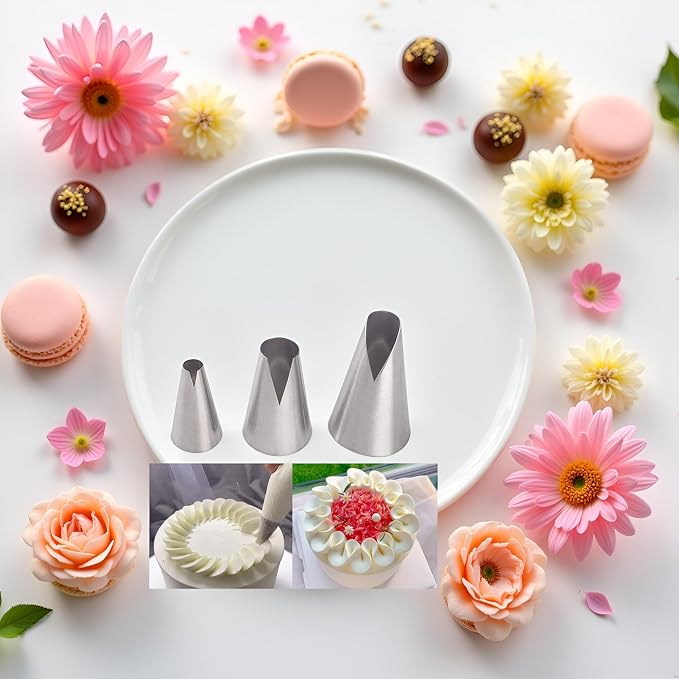 Silver Russian Piping Tips Set, 3 Pcs Cake Decorating Tips V-shaped Wave Nozzles Piping Kit Cupcake Tips for Pastry Cupcakes Cakes Cookies Decorating Stainless Steel Kitchen Gadgets，Kitchen Utensils