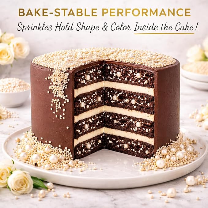 Confect Pearl Sprinkles – Premium Pearl Cake & Cupcake Sprinkles (4.2 oz) – Metallic Shimmer Edible Decorating Sprinkles for Cookies, Baking & Cake Decorations – Bake Stable, Soft Chew