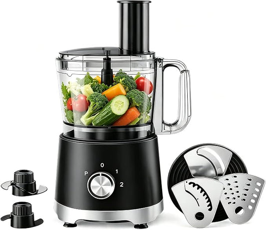 Simple Deluxe Food Processor 10.5 Cup, 2.6QT Multi-use Electric Vegetable Grinder with Slice Shred Chop Knead Functions, Kitchen Appliance for Fruit Smoothie & Dough Mixing, Black