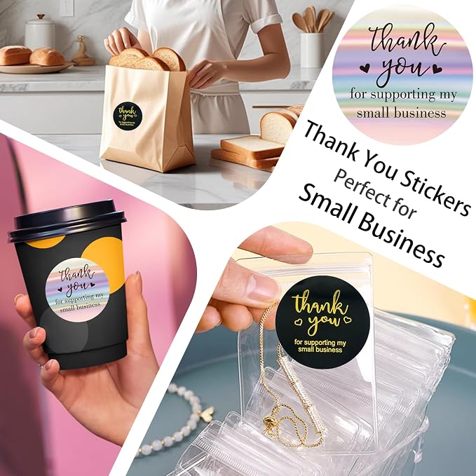 Thank You Stickers Rolls 1.5 Inch - 1000 Pcs Personalized Thank You for Supporting My Small Business Stickers Labels for Baking Envelope Seals Custom Sticker Tags for Wedding Birthday Party Gift Wrap