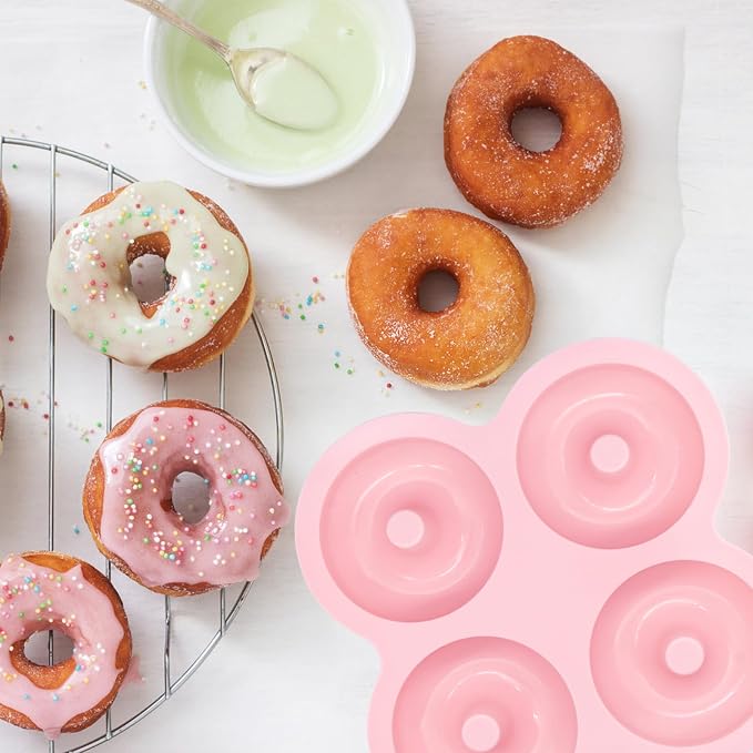 2 Pcs Air Fryer Donut Mold,Donut Pan,Reusable Donut Molds, Silicone doughnut mold, Cavity Non-Stick Bagel Pan,Air Fryer Accessories, Donut Pan for Baking