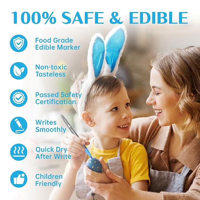 Edible Markers - 14 Colors Double Sided Food Coloring Pens with Fine & Thick Tips for Cookie Decorating, Fondant, Desserts & Easter Eggs