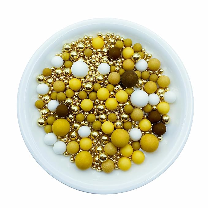 SE Si&Moos Gold Brown Yellow and White Sprinkles for Cake Decorating Yellow and Brown Edible Pearl Cake Decorations Gold Sprinkles for Cake, Cupcake, Baby Shower Birthday Party Holiday Christmas Supplies 3 OZ