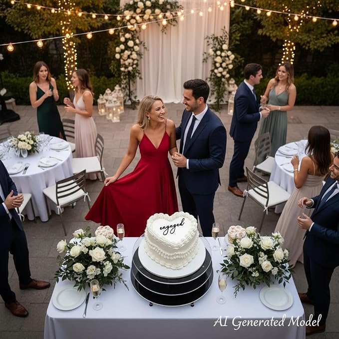 Acrylic Engaged Cake Topper – Vintage Heart Wedding Cake Decoration for Engagement Parties, Bridal Showers & Anniversaries (Engaged)