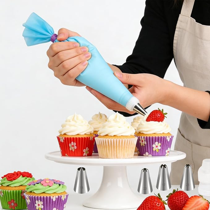 49pcs Piping Bags and Tips with Storage Case Set, 36 Stainless Steel Piping Tips, Reusable Pastry Bags, Scrapers and Storage Case, Frosting Tip for Cupcakes Cakes Cookies Decoration DIY Baking