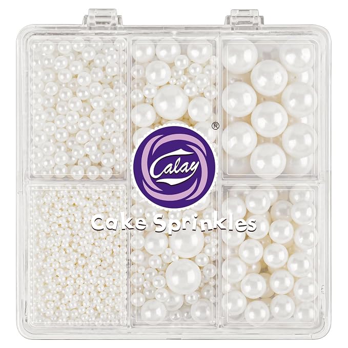 Sprinkles for Cake Decorating, 4 Sizes 4.76oz White Pearl Sugar Sprinkles with Nonpareils for Cake Cupcake Cookie Baking Dessert Donuts Topping