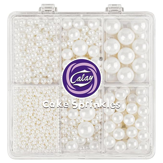 Sprinkles for Cake Decorating, 4 Sizes 4.76oz White Pearl Sugar Sprinkles with Nonpareils for Cake Cupcake Cookie Baking Dessert Donuts Topping