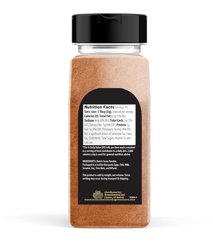GranAroma Dutch Cocoa Powder, 7.6 oz, Baking Cocoa, Hot Chocolate, Cakes & Cookies
