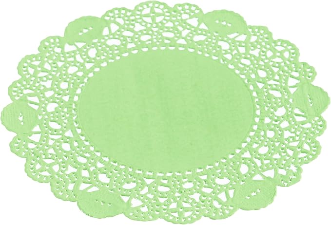 Pastry Tek 4 x 4 Inch Paper Lace Doilies, 100 Disposable Table Doilies - Elegant Lace Finish, Long Lasting, Green Paper Doily, for Pastries, Cupcakes, Desserts - Restaurantware