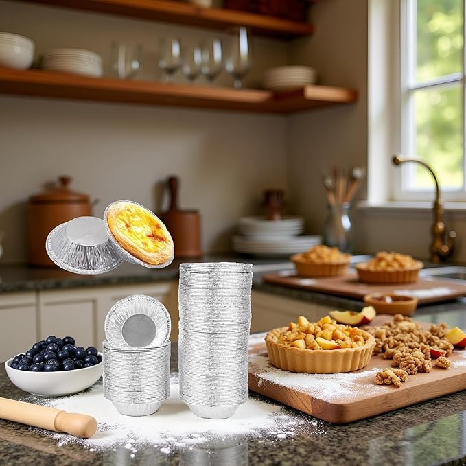 50PCS Silver Mini Pie Tins, Round Tart Pie Foil Pans, Aluminum Foil Tart Pans