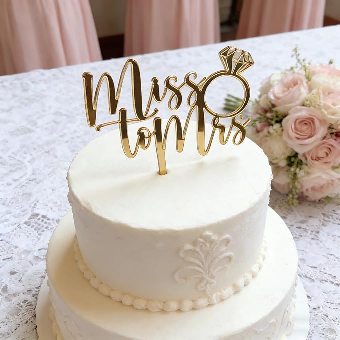 Acrylic Miss to Mrs Cake Topper, Wedding Bridal Shower, Mirror Acrylic Cake Decoration, Wedding Engagement Party Decoration