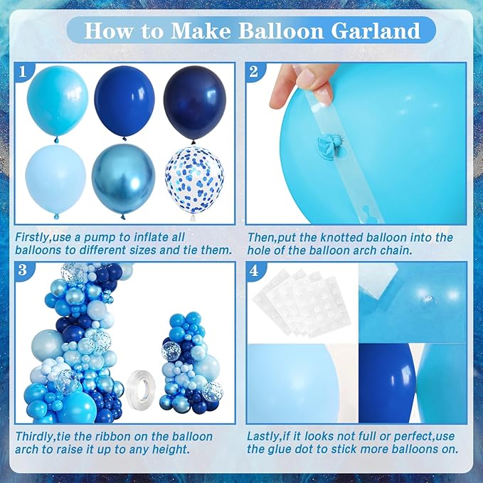 Blue Balloon Arch Kit, 143Pcs Metallic Navy Light Blue Balloons for Birthday Wedding Baby Shower Gender Reveal Decorations, Blue