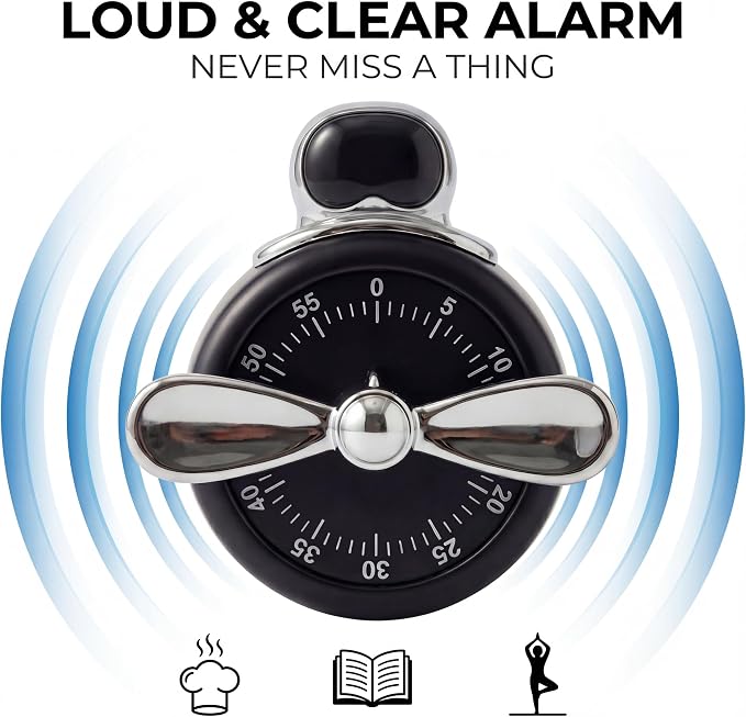 Visual Timer, Cute Magnetic Mechanical Kitchen Timer for Cooking, No Batteries Required, 60-Minute Countdown Clock for Study, Classroom, Baking, Yoga, Pomodoro - Loud Alarm (Cream White (Pilot Style))