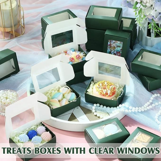Zonon 30 Pcs Soap Boxes for Homemade Packaging, Mini Kraft Boxes with Window for Bakery Candy Soap Making Gift Packaging, 3.7x2.6x1.4 Inch (Green)