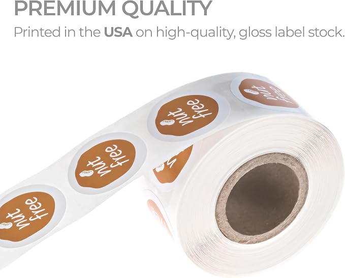 Nut Free Stickers / 500 Circle Labels/Small 1" Round Food Seals/Modern Peanut Allergy Design/Made in The USA