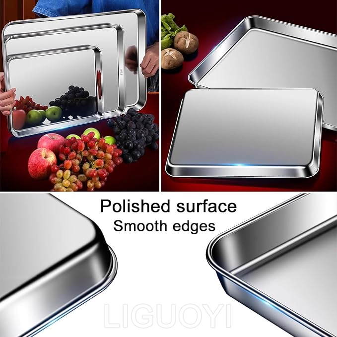 LIGUOYI Stainless Steel Oven Sheet Pan Tray Cookie Sheet, Rectangle Baking Tray Nonstick Warp Resistants Heavy Duty Sheet Pan Trays, Serving Tray for Kitchen, Smooth Edge Pan(44x31x2.5cm)